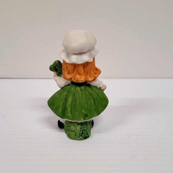 Irish Shamrock Girl Bisque Figurine Vintage Lefton 3 1/2'' St Patrick Day - Picture 3 of 7